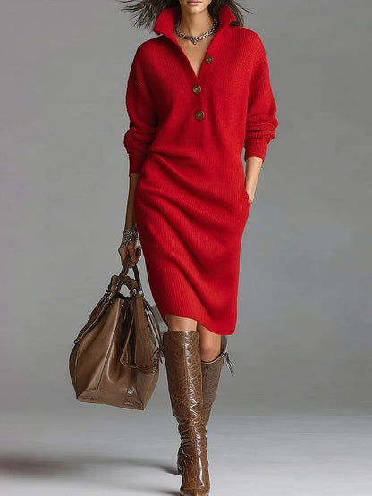 Γυναικείο Casual Φόρεμα με Ριχτό Πλεκτό και Ζιβάγκο, Μονόχρωμο
