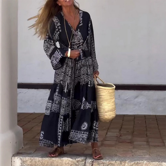 Vestido de menina solto estampado com decote em V
