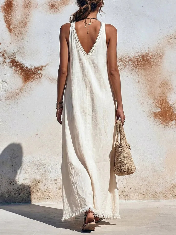 Γυναικείο φόρεμα από βαμβάκι και λινό, casual, κομψό και άνετοΛεπτομέρειες προϊόντος: