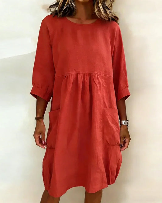 Vestido largo em algodão com mangas 3/4