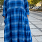 💥🔥👗【S-5XL】Ρετρό καρό φόρεμα με μανίκια τριών τετάρτων