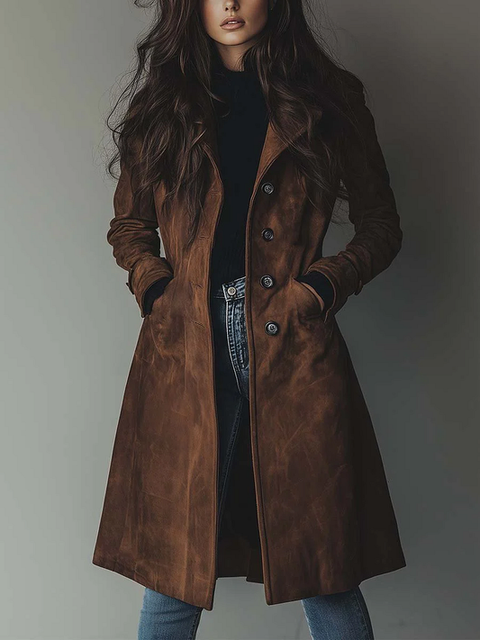 Κομψό, casual και ρετρό σουέτ trench coat