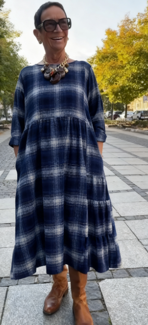 💥🔥👗【S-5XL】Ρετρό καρό φόρεμα με μανίκια τριών τετάρτων