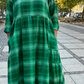 💥🔥👗【S-5XL】Ρετρό καρό φόρεμα με μανίκια τριών τετάρτων