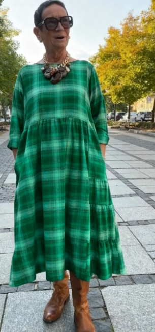 💥🔥👗【S-5XL】Ρετρό καρό φόρεμα με μανίκια τριών τετάρτων